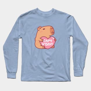 Cute Capybara Capy Vday Valentines Day Pun Long Sleeve T-Shirt